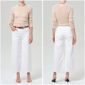 Citizens of Humanity Womens High Rise Lyra Wide Leg Cropped Jeans White Size 32